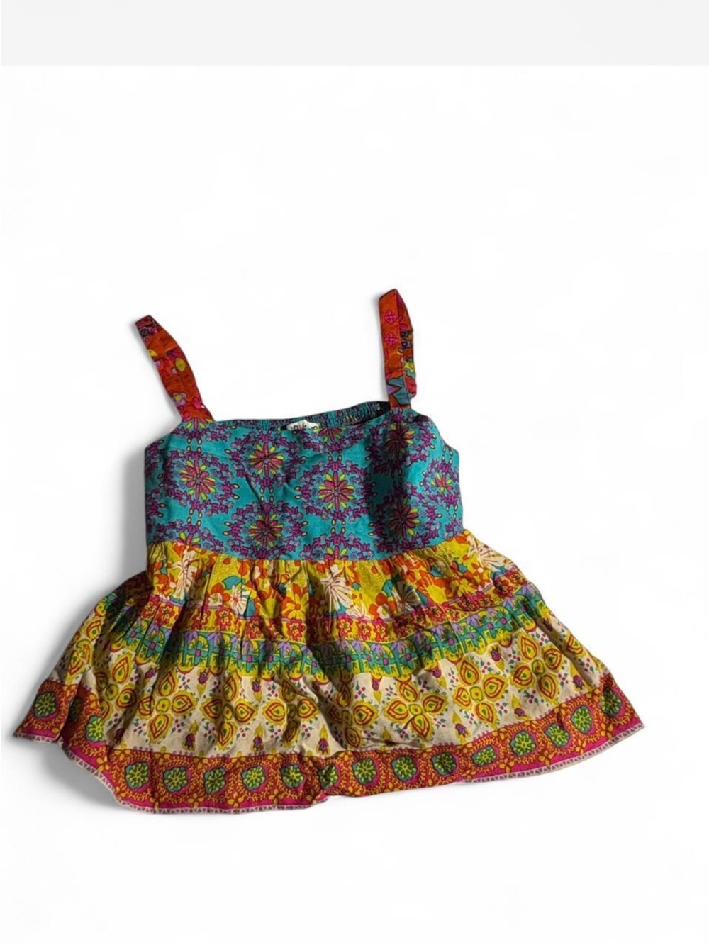 NATURAL LIFE Turquoise Yellow Pink Floral Tiered Tank Top